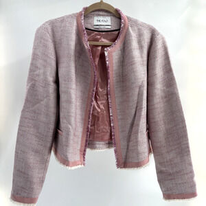 The Fold Cropped Blazer Jacket Tweed Herringbone Pale Pink Size L Old Money